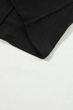 Hot Dear-Lover Crinkled V Neck Wide Sleeve T-shirt Black
