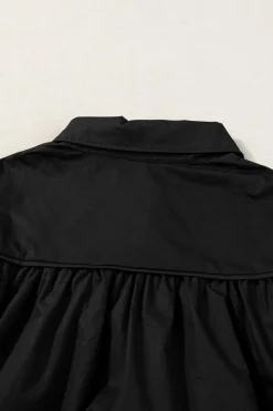Fashion Dear-Lover Crisp Puff Sleeve Loose Shirt Black