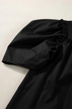 Fashion Dear-Lover Crisp Puff Sleeve Loose Shirt Black