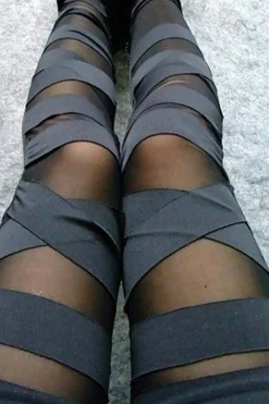 Sale Dear-Lover Criss Cross Mesh Insert High Waist Skinny Leggings Black