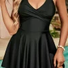 Sale Dear-Lover Crisscross Straps Tie Back Flared One Piece Swimsuit Black