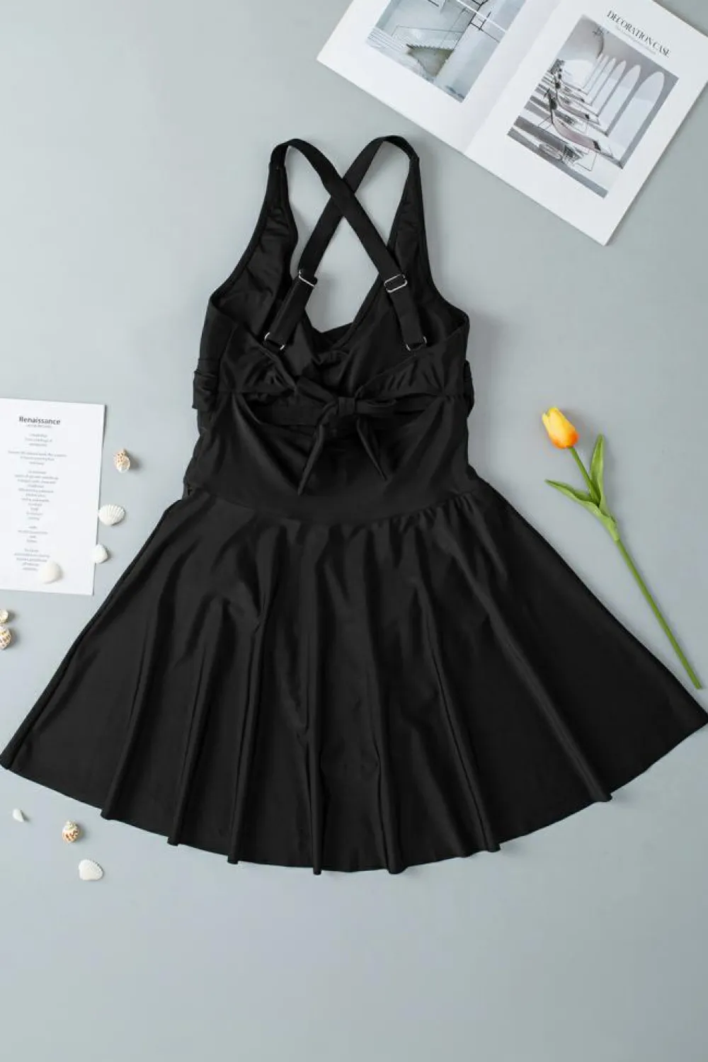Sale Dear-Lover Crisscross Straps Tie Back Flared One Piece Swimsuit Black