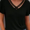 Discount Dear-Lover Crisscross V Neck Butterfly Sleeve T Shirt Black