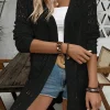 Discount Dear-Lover Crochet Hollow Out Open Front Cardigan Black