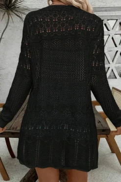 Discount Dear-Lover Crochet Hollow Out Open Front Cardigan Black