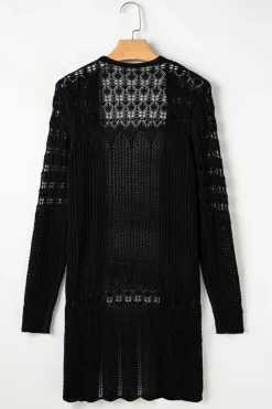 Discount Dear-Lover Crochet Hollow Out Open Front Cardigan Black