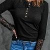 Best Dear-Lover Crochet Lace Hem Sleeve Button Top Black