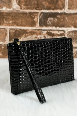 New Dear-Lover Crocodile Pattern Zipper Wristlet Wallet Black