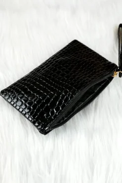 New Dear-Lover Crocodile Pattern Zipper Wristlet Wallet Black