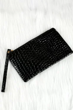 New Dear-Lover Crocodile Pattern Zipper Wristlet Wallet Black
