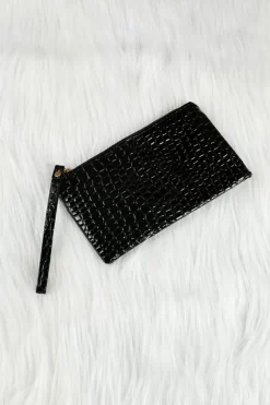 New Dear-Lover Crocodile Pattern Zipper Wristlet Wallet Black