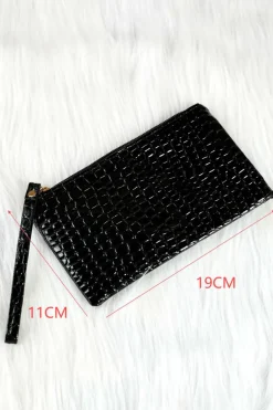 New Dear-Lover Crocodile Pattern Zipper Wristlet Wallet Black