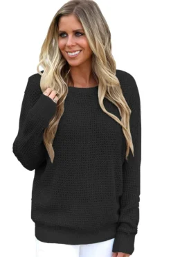 Fashion Dear-Lover Cross Back Hollow-out Sweater Black