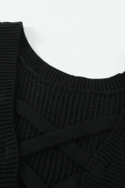 Fashion Dear-Lover Cross Back Hollow-out Sweater Black