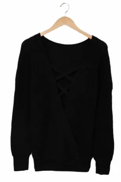 Fashion Dear-Lover Cross Back Hollow-out Sweater Black
