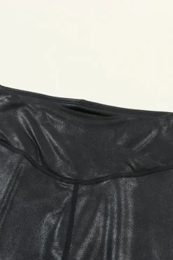 Clearance Dear-Lover Crossed Dip Waist Sleek Leather Leggings Black