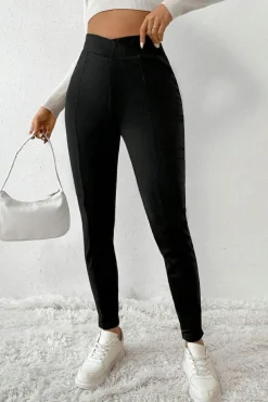 Discount Dear-Lover Crossed Waist Seamed Leg Thermal Leggings Black