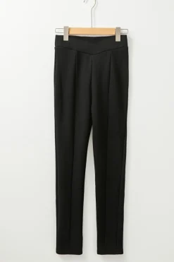 Discount Dear-Lover Crossed Waist Seamed Leg Thermal Leggings Black