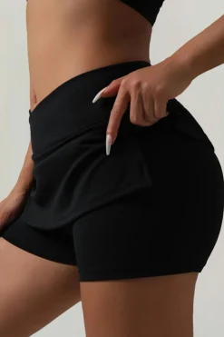 Clearance Dear-Lover Crossed Waist Split Lined Active Skorts Black