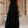 Hot Dear-Lover Crossover Backless Bodice Tiered Maxi Dress Black