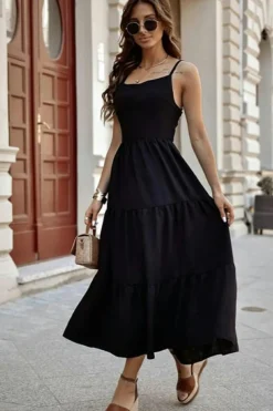 Hot Dear-Lover Crossover Backless Bodice Tiered Maxi Dress Black