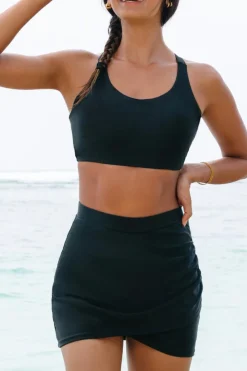 Fashion Dear-Lover Crossover Bikini Tank and Skort Swimwear Black