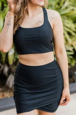 Fashion Dear-Lover Crossover Bikini Tank and Skort Swimwear Black