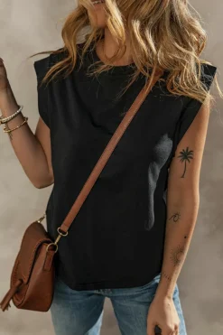 Discount Dear-Lover Cuffed Armhole Loose Tank Top Black