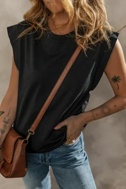 Discount Dear-Lover Cuffed Armhole Loose Tank Top Black