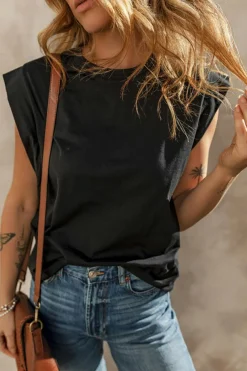 Discount Dear-Lover Cuffed Armhole Loose Tank Top Black