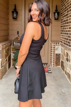 Sale Dear-Lover Cut Out Front High Waist Tank Mini Dress Black