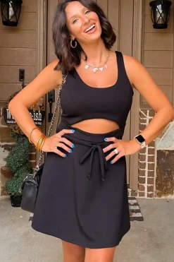 Sale Dear-Lover Cut Out Front High Waist Tank Mini Dress Black