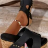 Outlet Dear-Lover Cut Out Rivet Slip-on Wedge Slippers Black