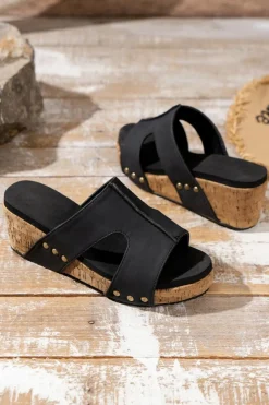 Outlet Dear-Lover Cut Out Rivet Slip-on Wedge Slippers Black