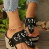 Discount Dear-Lover 3D Flower Butterfly Embellished Wedge Platform Slippers Black