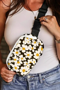 New Dear-Lover Daisy Printed Buckle Strap Crossbody Bag Black