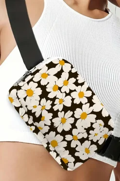 New Dear-Lover Daisy Printed Buckle Strap Crossbody Bag Black