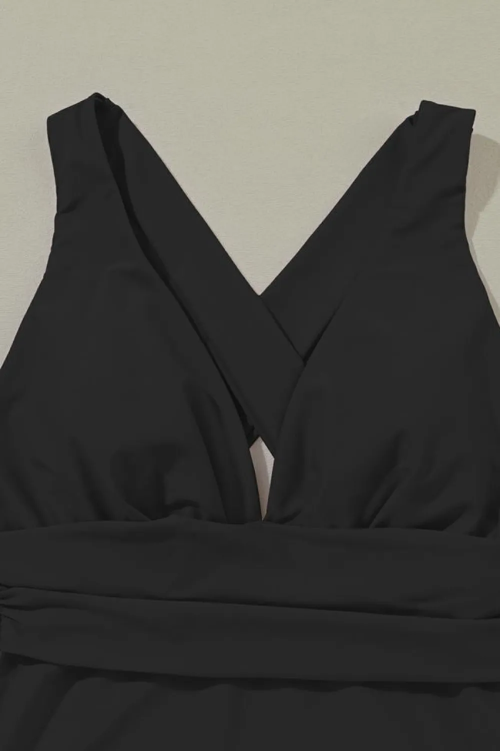 Sale Dear-Lover Deep V Neck Crossover Backless Ruched High Cut Monokini Black