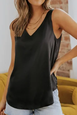 Clearance Dear-Lover Deep V Neck Loose Tank Top Black