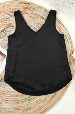 Clearance Dear-Lover Deep V Neck Loose Tank Top Black