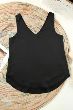 Clearance Dear-Lover Deep V Neck Loose Tank Top Black