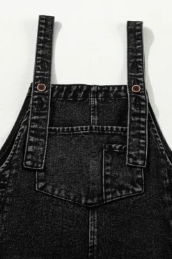 Best Dear-Lover Distressed Bib Pocket Wide Leg Denim Overall Black