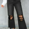 Hot Dear-Lover Distressed Hollow-out High Waist Cropped Flare Jeans Black
