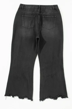 Hot Dear-Lover Distressed Hollow-out High Waist Cropped Flare Jeans Black