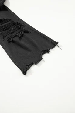 Hot Dear-Lover Distressed Hollow-out High Waist Cropped Flare Jeans Black
