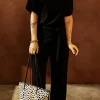 Online Dear-Lover Dolman Sleeve Belted Straight Leg Jumpsuit Black