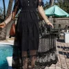 Hot Dear-Lover Dotty Lace Mesh Flowy Maxi Dress Black