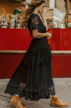 Hot Dear-Lover Dotty Lace Mesh Flowy Maxi Dress Black