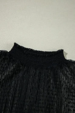 Best Dear-Lover Dotty Lace Sheer Mock Neck Long Sleeve Blouse Black