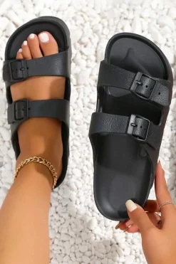 New Dear-Lover Double-buckle EVA Slippers Black